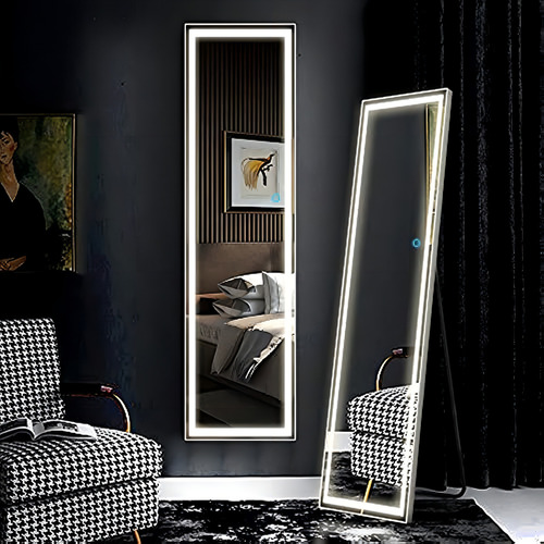 Vlsrka Espejo De Piso De Cuerpo Entero Con Luces Led, Espejo