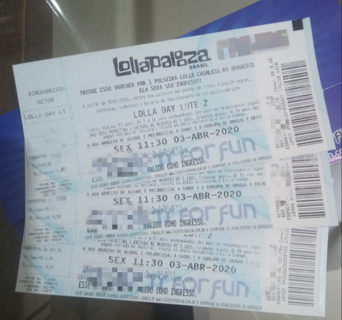 Ingressos Lollapalooza 2020 - 3 Ingressos Dia 1 - 04/12/20