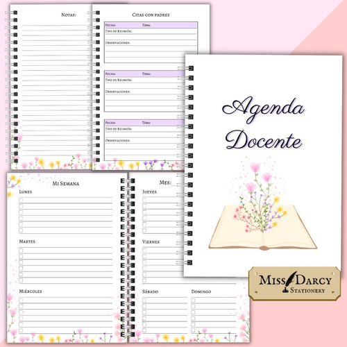 Agenda Docente Imprimible Perpetua Diseño Floral Pdf Y Png