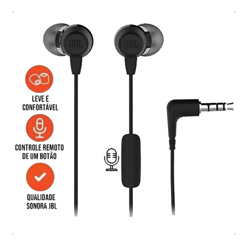 Fone De Ouvido In-ear C50hi Com Microfone P2 Preto Jbl Cor da luz n/a