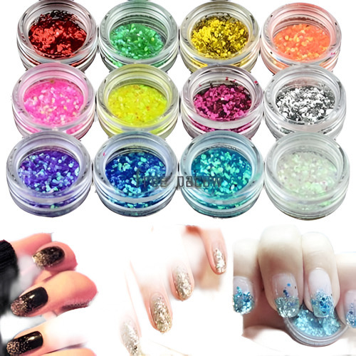 Nueva Moda 12 Colores Hexagon Glitter Nail Art Decoration Fp