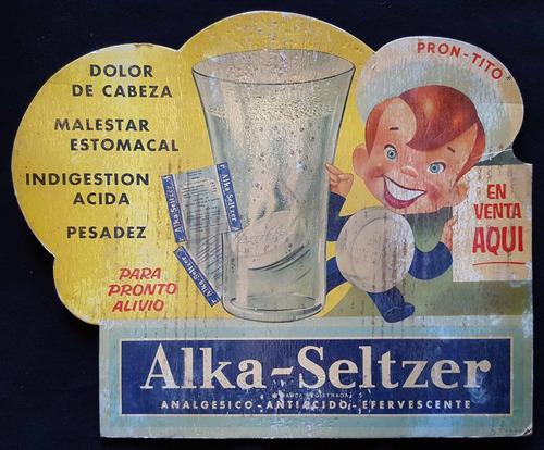 Antiguo Cartel De Cartón Alka-seltzer. 23192