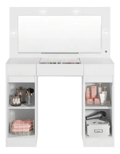 Penteadeira Camarim Com Espelho E Led 3 Gavetas Studio Beaut Branco