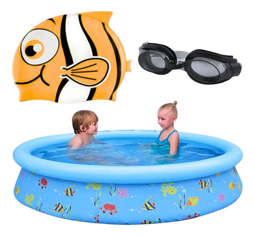 Kit Piscina 1000 L + Touca Peixinho + Óculos De Natação