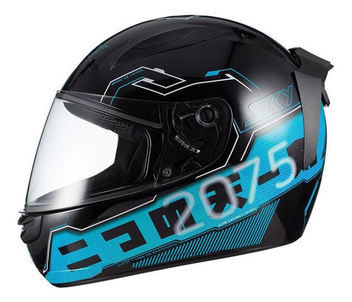 Capacete Sky Two Sorah Preto Brilho Transf Azul 58