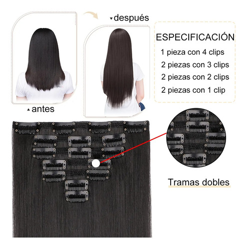 Extensiones De Cabello Con Clip, 7 Piezas, Cabeza Completa, Negro