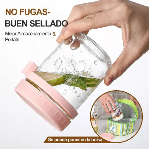 6 Pzs Recipientes De Avena Overnight Vidrio Mason Jar 12 Oz