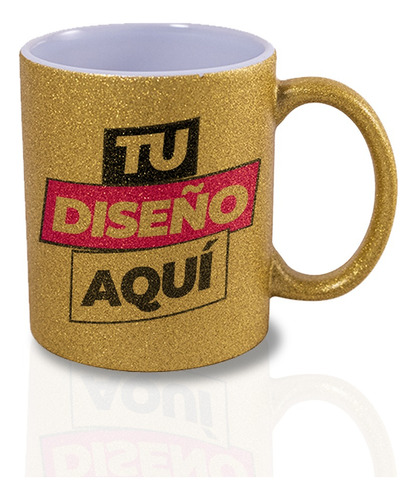 Tazón Taza Personalizada Glitter Dorada Gold -tu Diseño Aquí