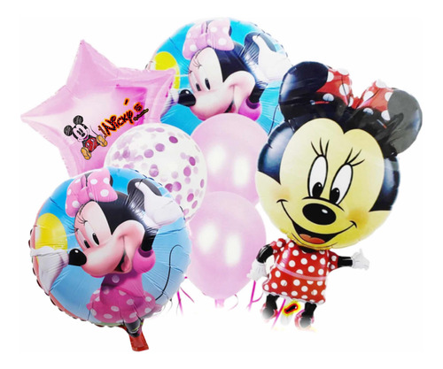 Set De 5 Globos Minnie R Con Rosa Cumpleaños Fiesta Tematica