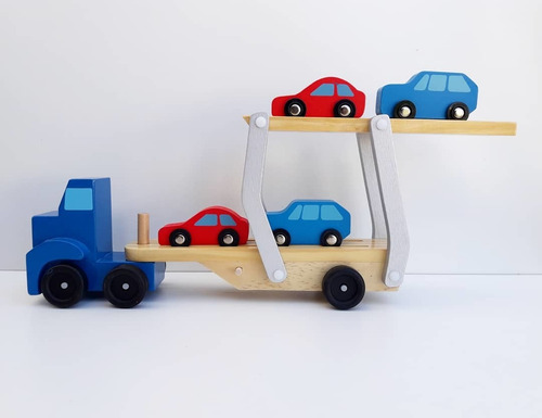 Camión De Remolque De Madera Con 4 Autos