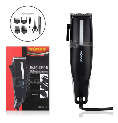 Máquina Para Cortar Cabello Sonar® Casera Eléctrica Sn-103 Color Negro