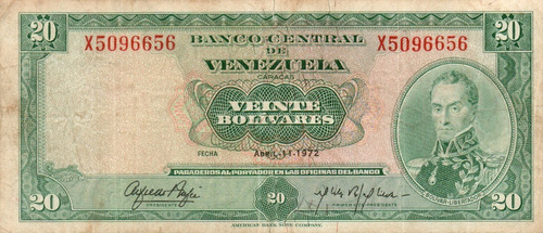 Billete 20 Bolívares 11 De Abril 1972 Serial X7