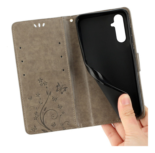 Funda De Piel Con Ranura Tipo Cartera Para Samsung Galaxy A, Color Gris