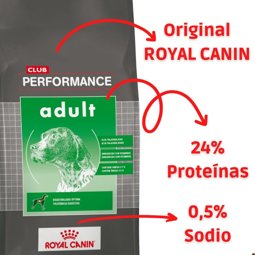 Imagen 3 de 5 de Alimento Royal Canin Club Performance Adult para perro adulto todos los tamaños sabor mix en bolsa de 20 kg