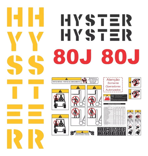 Kit Adesivos Empilhadeira Compatível Hyster 80j + Etiquetas