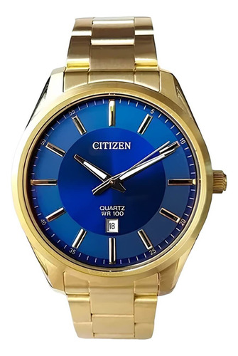 Relógio Citizen Quartz Masculino Bi1032-58l / Tz20204a Dourado Cor do fundo Azul