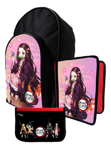 Kit Mochila+ Carpeta+ Cartu De Demon Slayer Nezuko #610