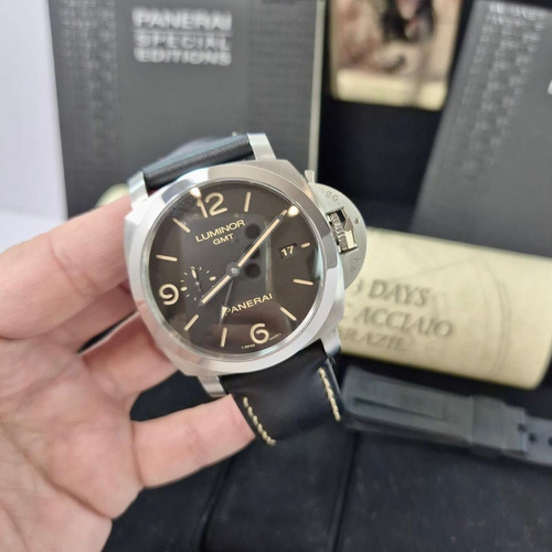 Panerai Luminor 1950 Gmt 3 Days Brazil Edição Ltda 50 Peças Preto Prateado Castanho (Usado)