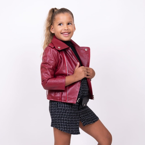 Chaqueta De Cuerina Estilo Motociclista Para Niña 