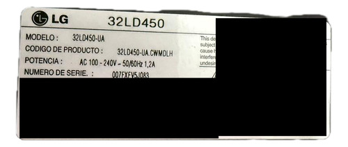 Tarjeta Tcon Lg 32ld450 T370hw03 Vb Ctrl Bd (Usado)