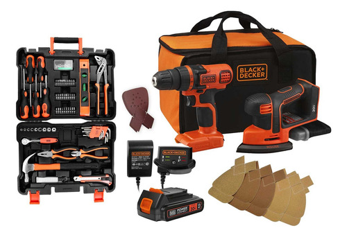Black+decker Taladro Atornillador + Lijadora + Lijas Y Acc Color Naranja