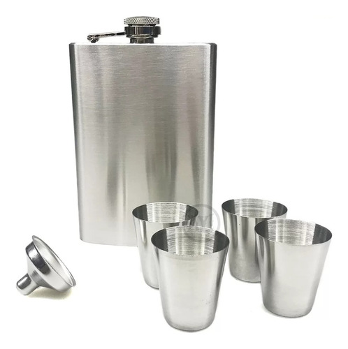 10 Kits Whisky 6 Peças Aço Inox (cantil 220mlfunil4 Copos)