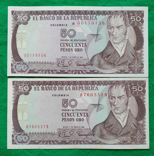Dos Billetes De 50 Pesos Año 1980. Uno Es Reposicion. E 9