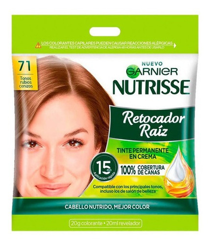 Kit Tinta, Crema reveladora Garnier  Nutrisse Tintura Retocador Raiz Garnier Tono 50 Castaños Claros tono 71 rubios cenizos