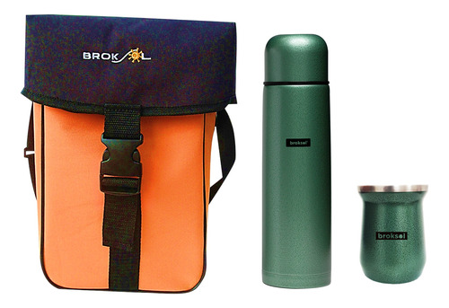 Kit Termo 1 L + Mate Acero Inoxidable Termico Verde + Bolso 