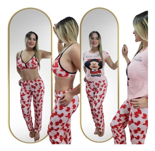 Pijama Dama Mafalda Trio Top Camiseta Pantalón Largo Mujer