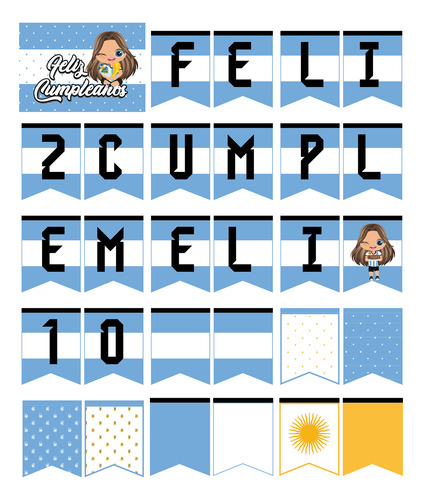 Kit Imprimible Argentina Nena Editable Incluye Invitación