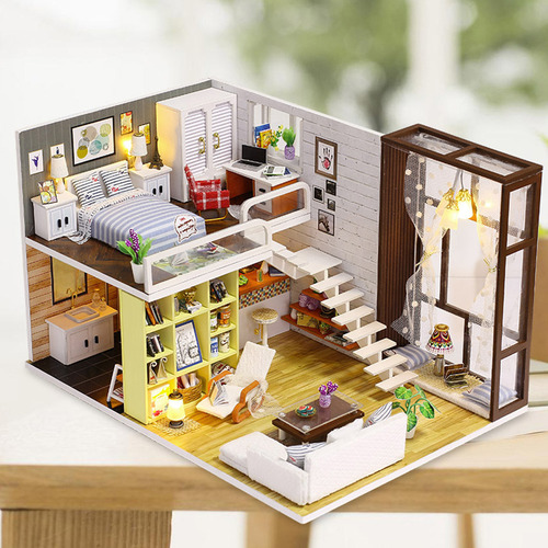 Kit De Casa De Muñecas Para Bricolaje Con Muebles Y Led, Reg