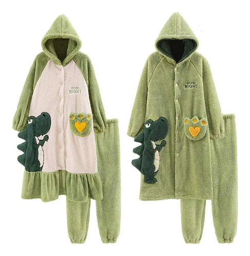 Bata Pijama De Terciopelo Suave Para Mujer Conjunto 2 Pzas-