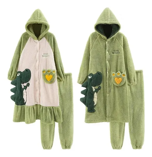 Bata Pijama De Terciopelo Suave Para Mujer Conjunto 2 Pzas-