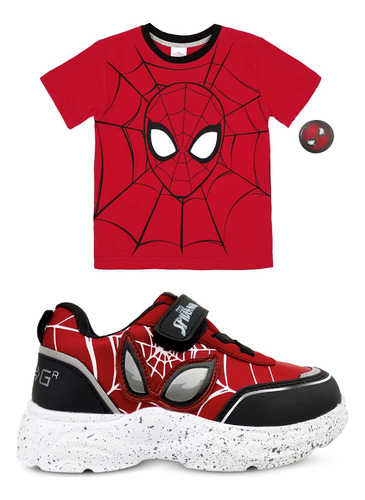 Tenis Original Marvel Spider-man + Playera Kit Para Niño