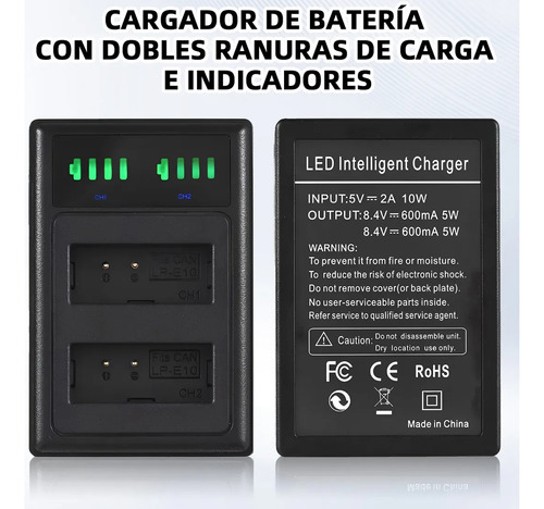 Batería Lp-e10 Cargador 2 Piezas Canon Rebel Eos T3 T5 T6 T7