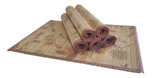 Kit C/6 Peças Jogo Americano Bambu Flores - Com Borda