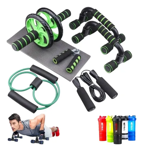 Kit De Entrenamiento 7 En 1 MisFox | Rueda Abdominal, Cuerda Para Saltar, Barras De Flexiones, Banda De Resistencia Y Más | Gimnasio En Casa