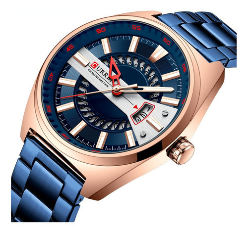 Relógio de pulseira de aço inoxidável Curren Business Calenda, cor azul