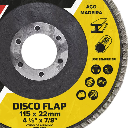 Kit 02 Un Disco Lixa Flap 115mm Grão 80 Madeira Aço Desbaste