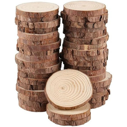 30 Piezas De Rebanadas De Madera Natural De 3,54 Pulgad...