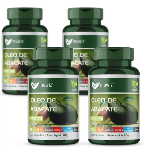 Óleo De Abacate 1000mg 60 Cápsula Muwiz Kit X4