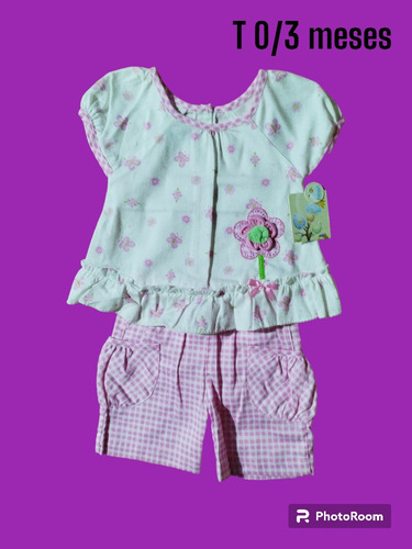 Conjunto En Tela Short De Cuadros Y Blusa De Florecitas Bebe