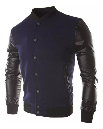 Chaqueta De Béisbol Con Mangas De Cuero Pu Para Hombre