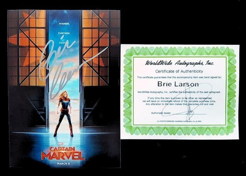 Brie Larson Captain Marvel Avengers Autógrafo En Foto De 5x7