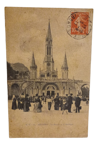 Tarjeta Postal Antigua Lourdes Basilica 1911