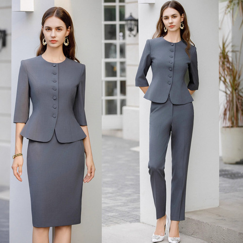 Blazer Cinza Ajustado E Ajustado Com Mangas De Três Quartos
