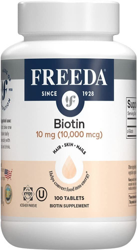 Freeda Natural Biotina 10 Mg 100 Tab, Suplemento De Vitamin.