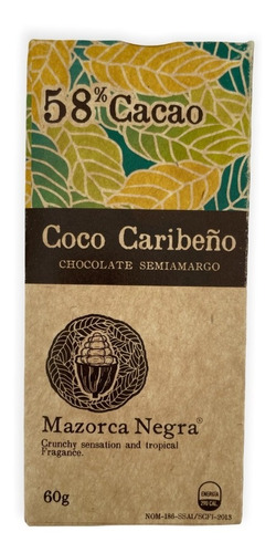 Chocolate Semiamargo Coco Caribeño 60g Mazorca Negra