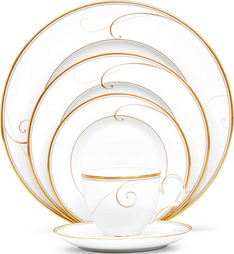 Cubierto Noritake Golden Wave De 5 Piezas, Blanco